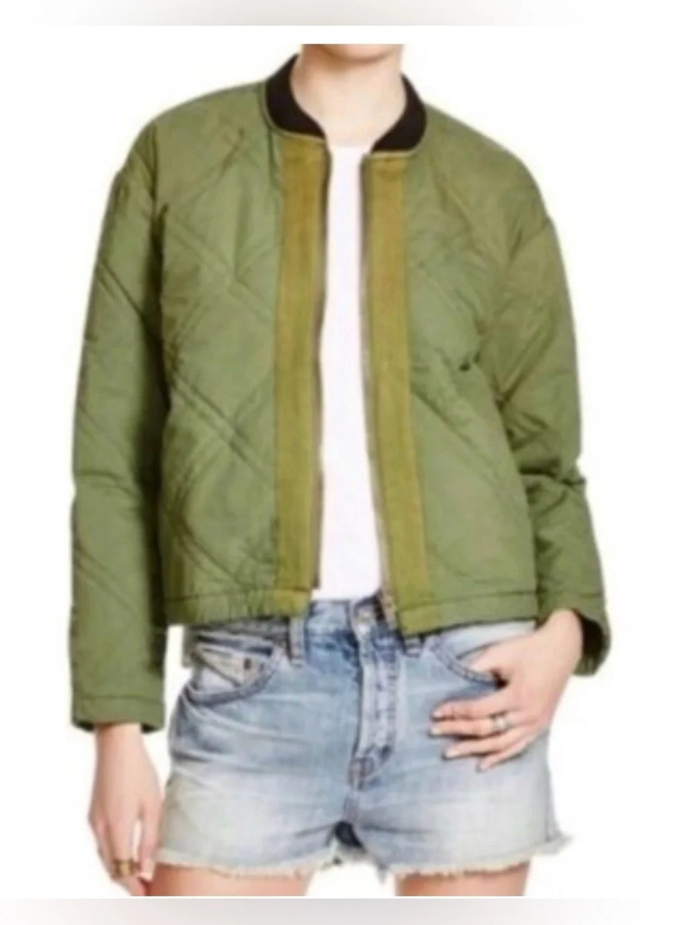 Free People Green Quilted Aviator Bomber Jacket liner M